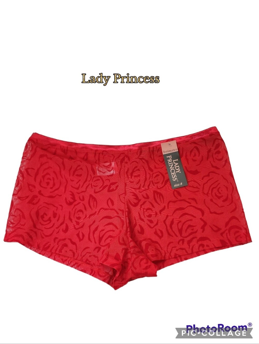 Lady Princess lace panties red boy shorts style satin trim nwt size 8